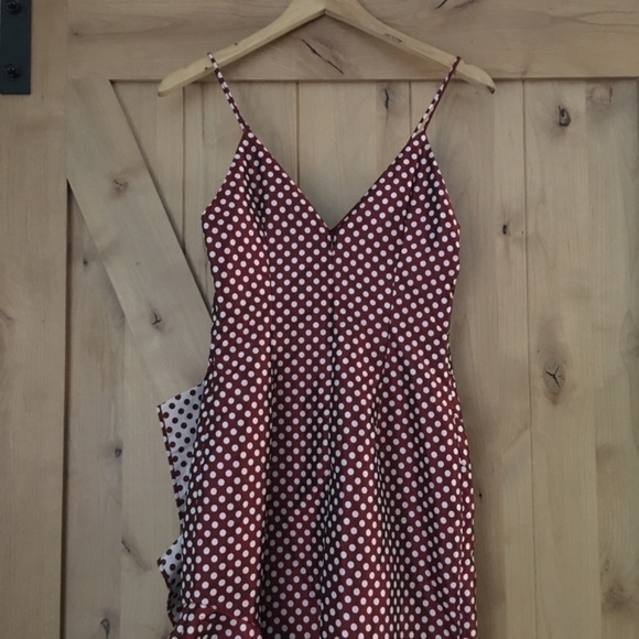 KEEPSAKE THE LABEL Sleeveless Polka Dot Asymmetrical Ruffle Crimson Dress Size S - Picture 5 of 9